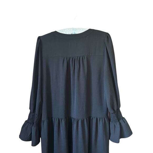 Top It Off Women’s Black Ruffled V-Neck Tiered Midi Dress Party Flirty Size M - Picture 9 of 12